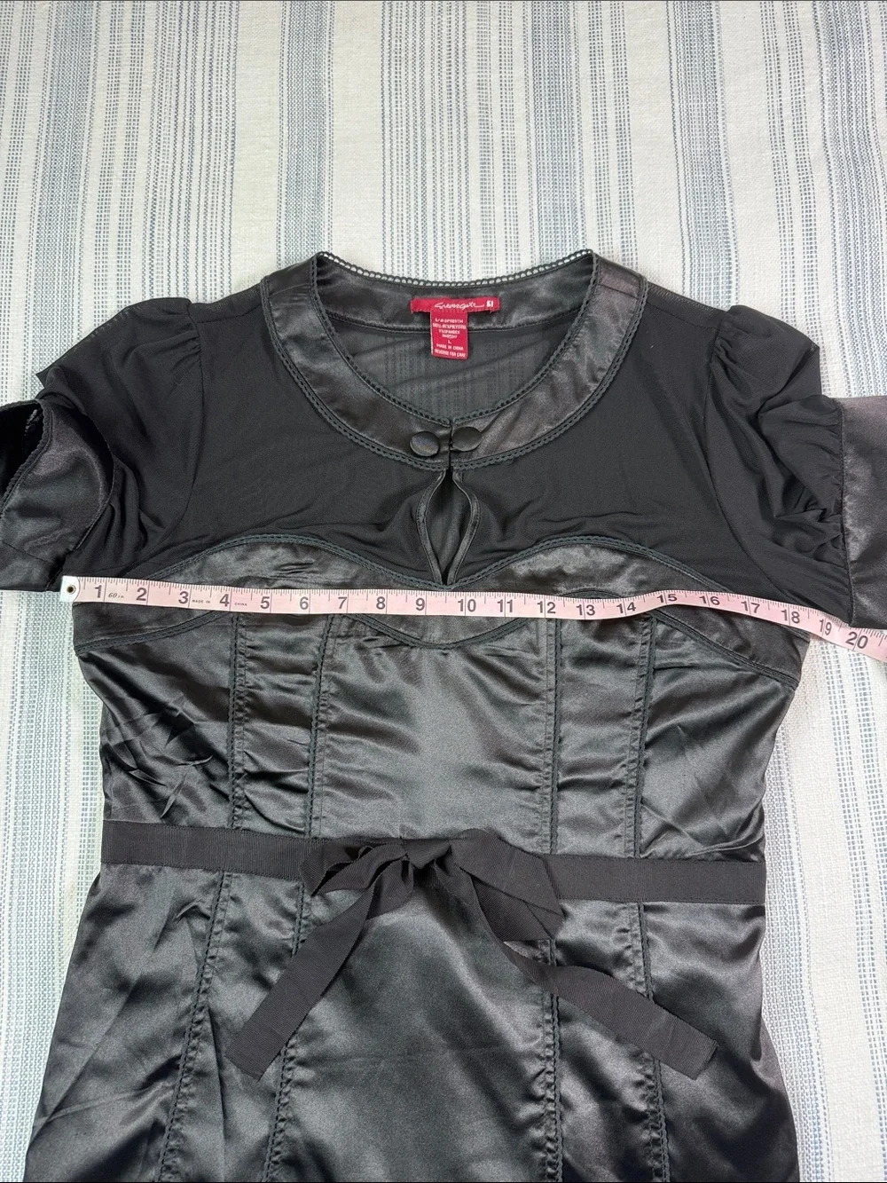 Grevercyte Black Satin Sheer Corset Style Blouse Size Large